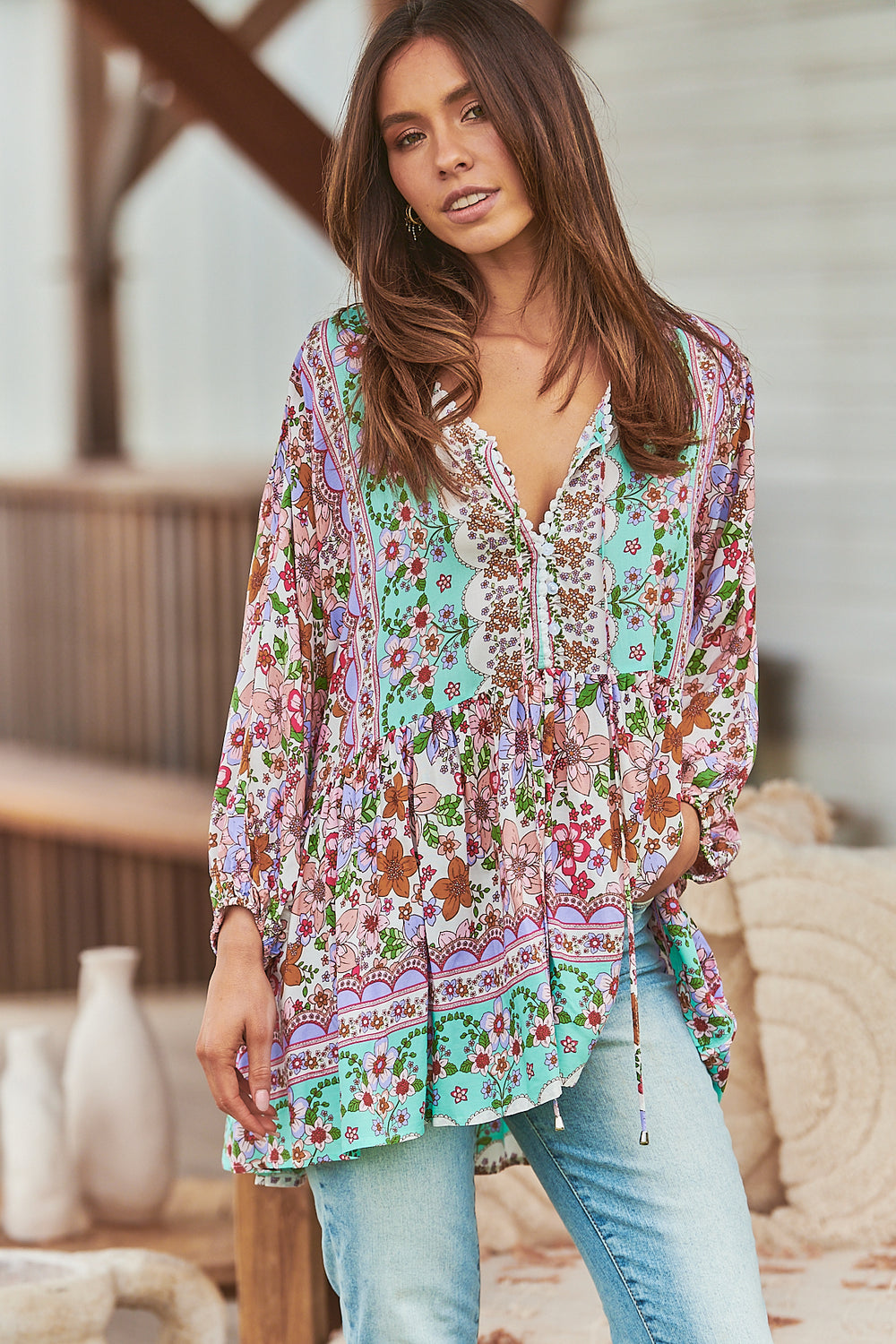 Field Day Print Chloe Top - Close up