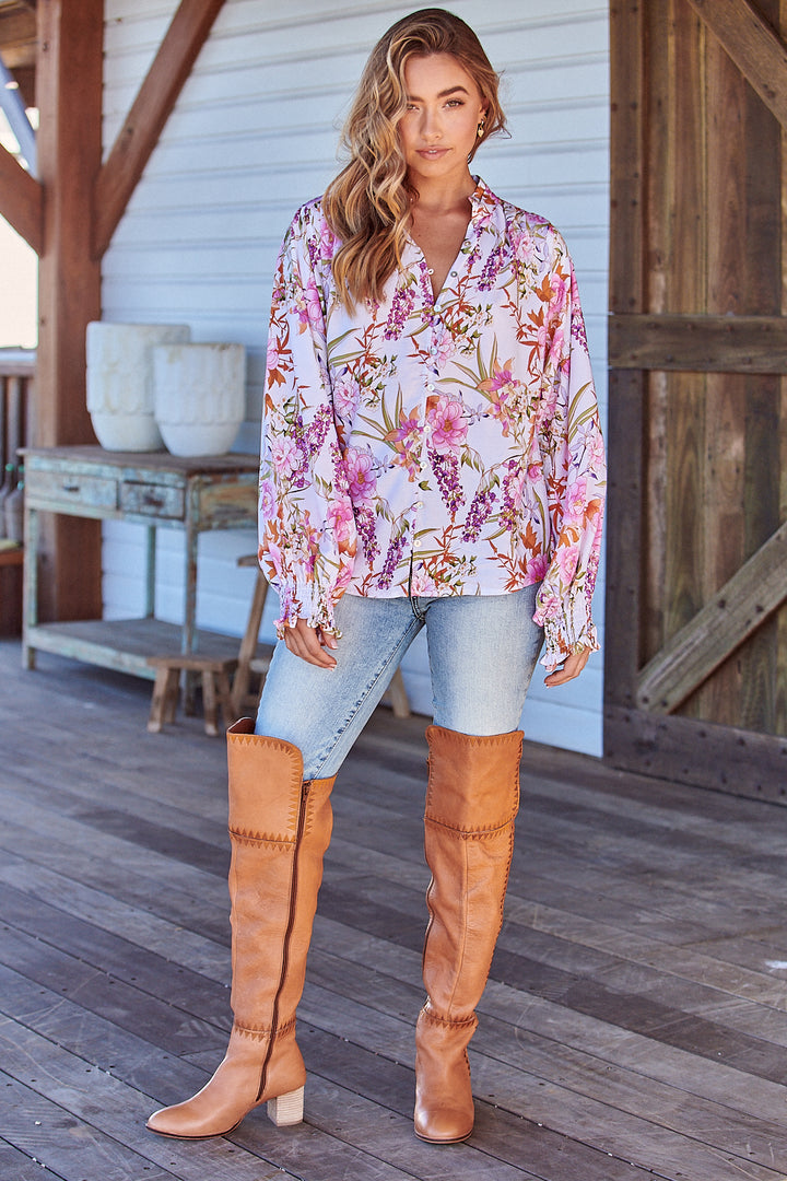 White Acadia Print Danni Blouse