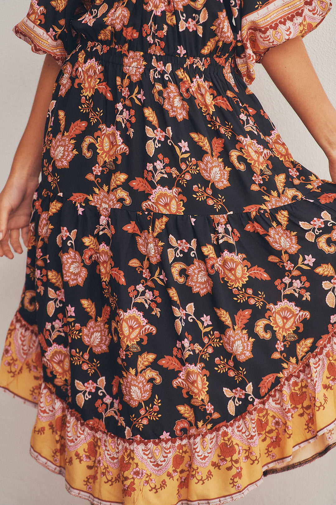 Black Phoenix Print Jasmine Midi Dress