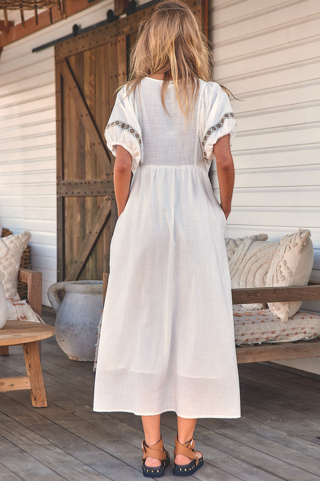 White Ellie Midi Dress - Back angle