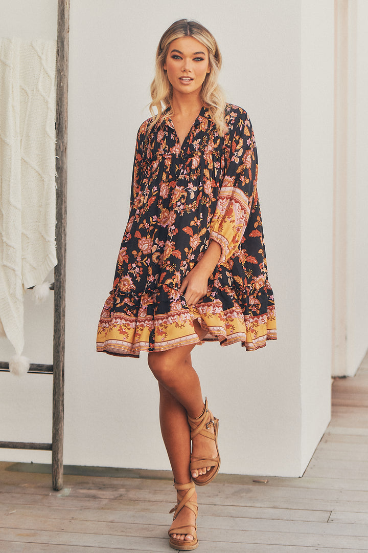 Black Phoenix Print Aimee Mini Dress