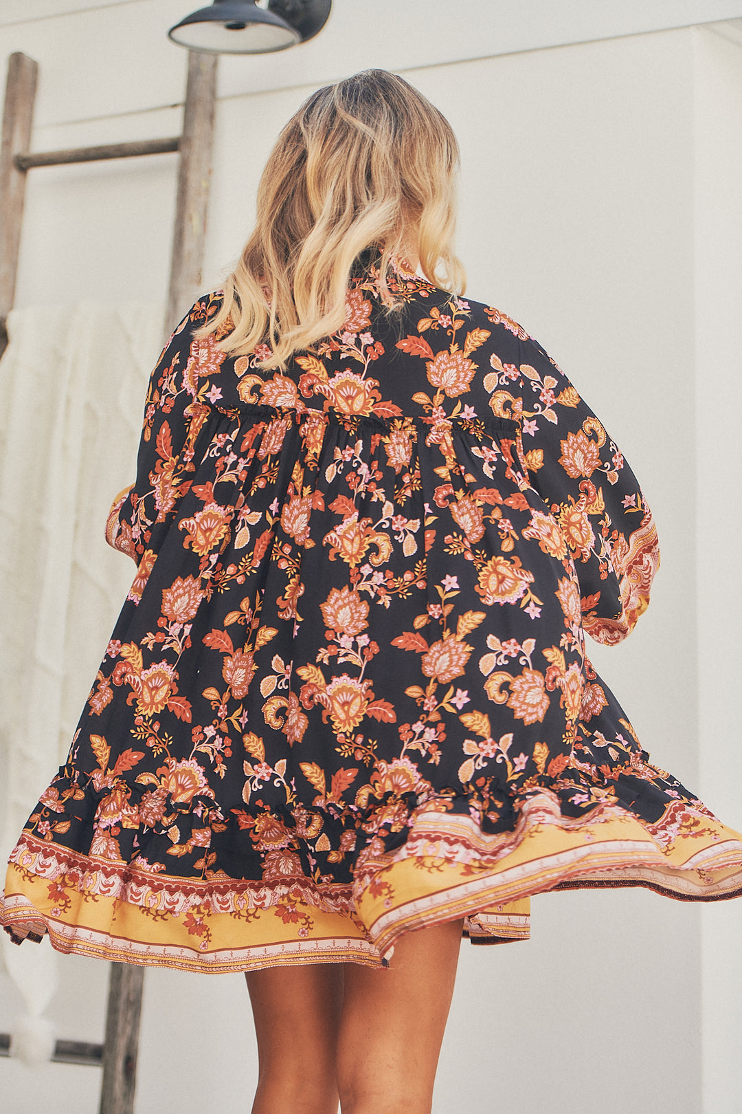 Black Phoenix Print Aimee Mini Dress
