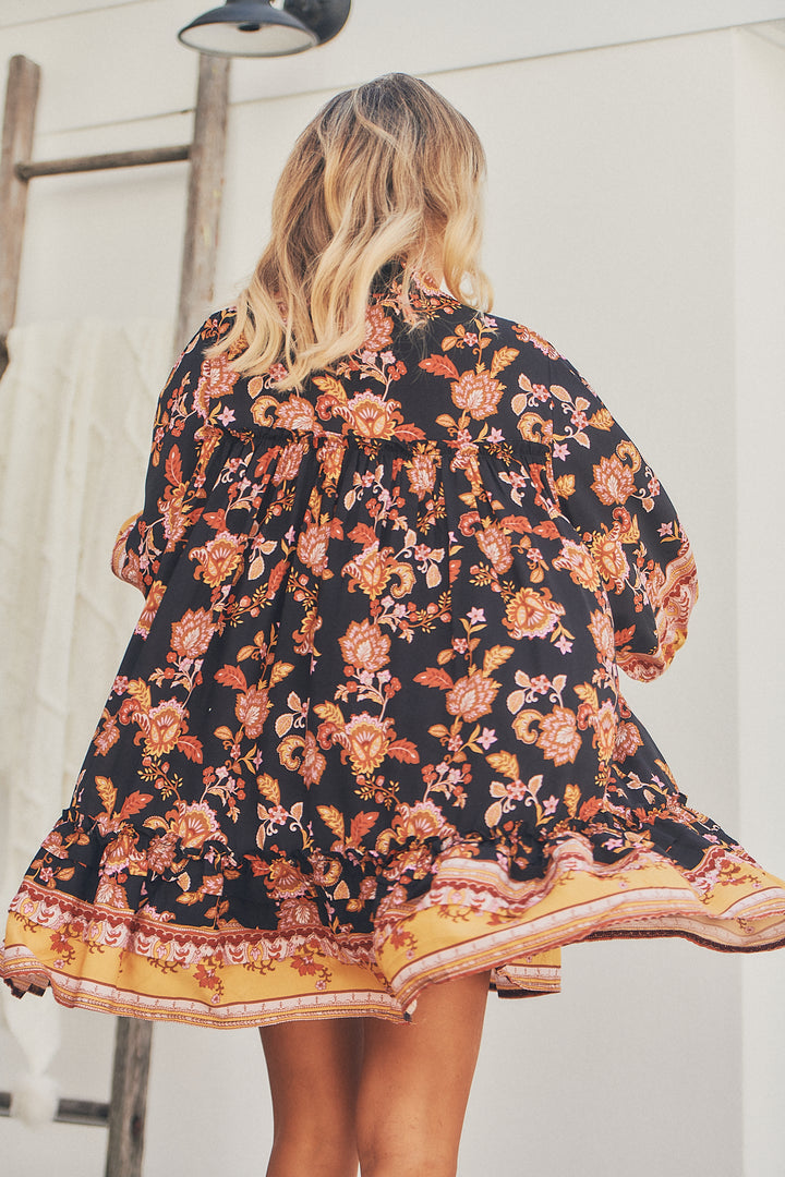 Black Phoenix Print Aimee Mini Dress