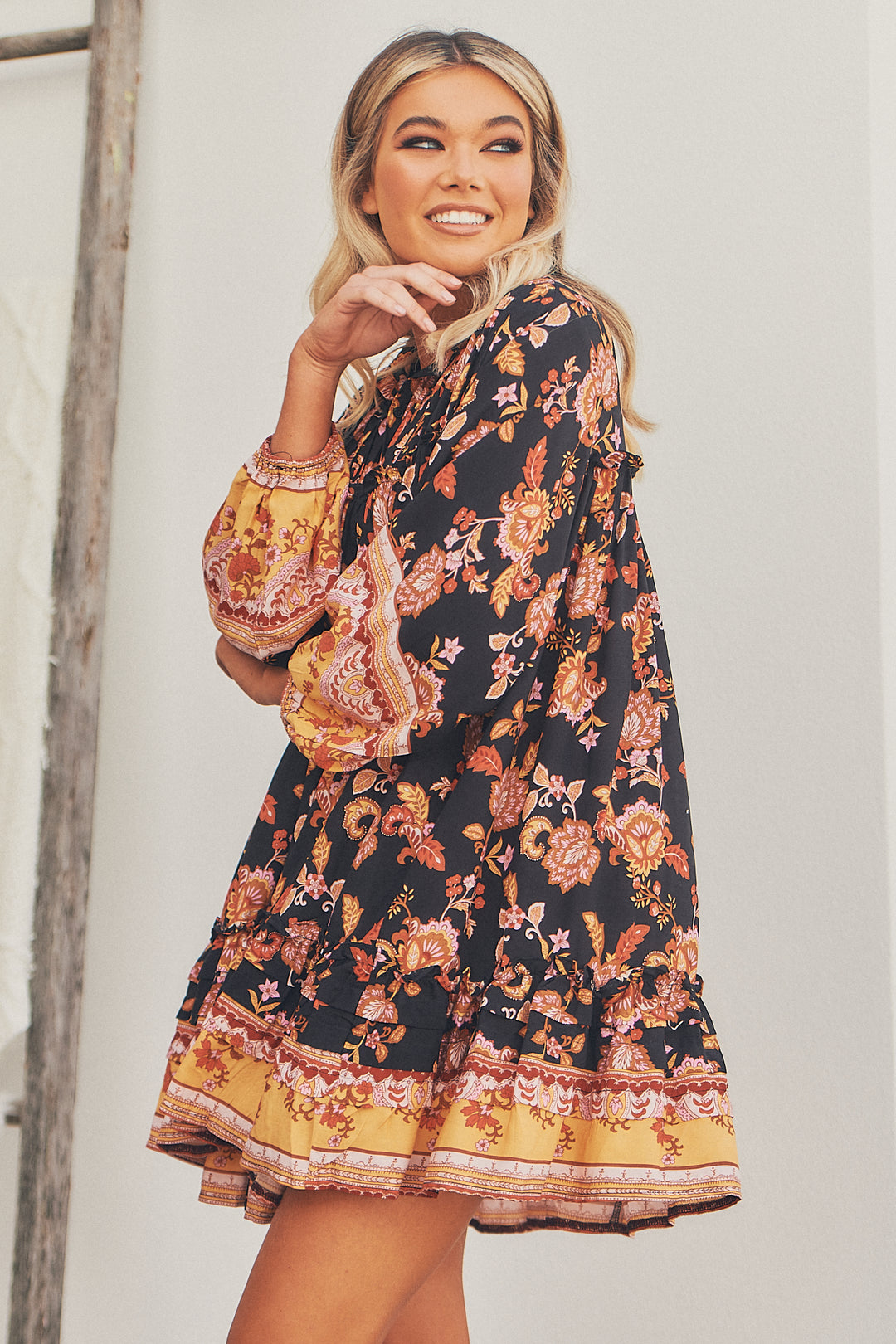 Black Phoenix Print Aimee Mini Dress