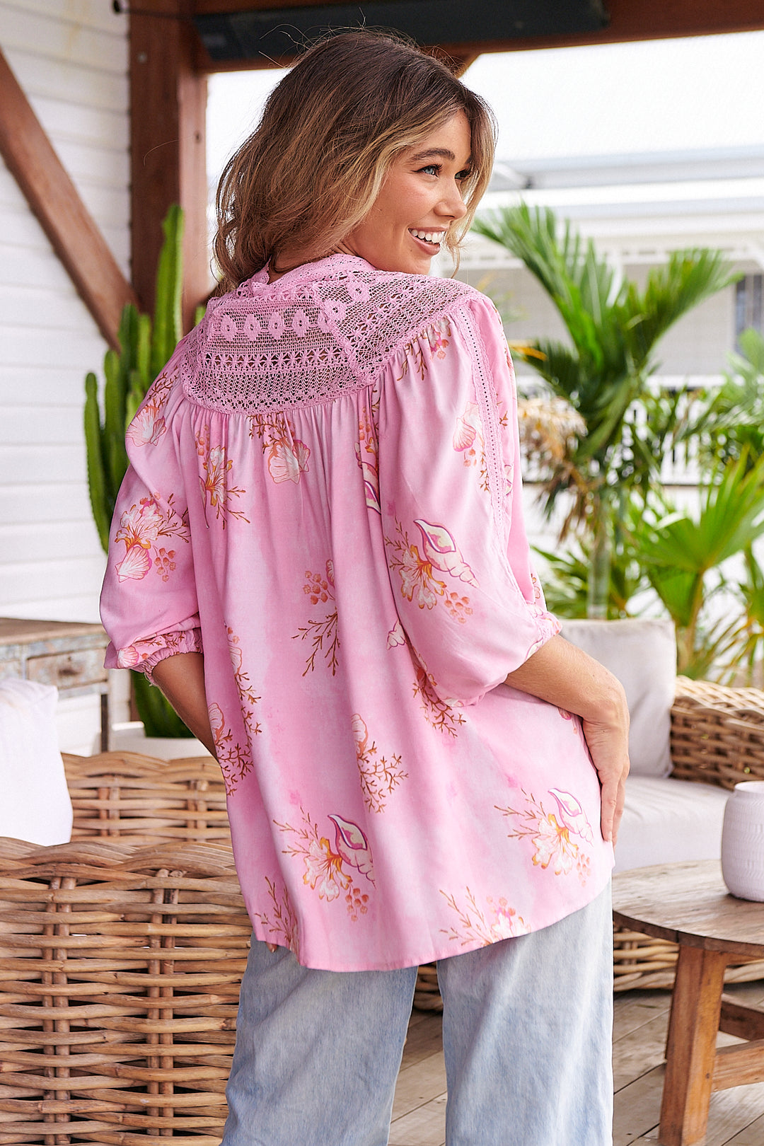 Seashells Print Florence Blouse - Back angle