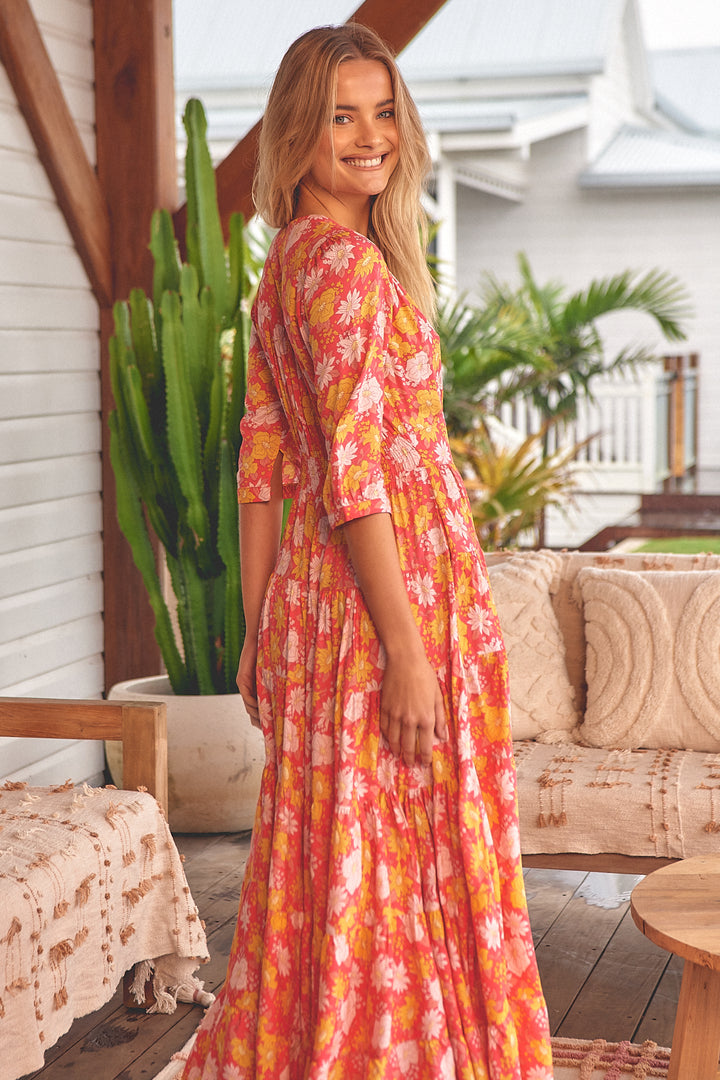 Follow the Sun Print Berry Maxi Dress