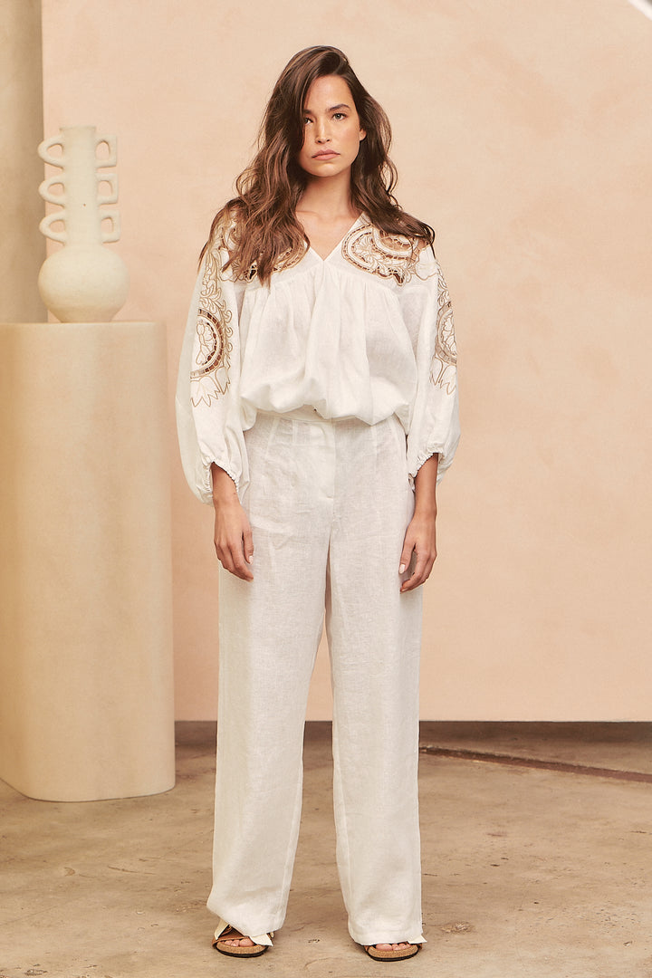 Coconut Zimmy Embroidered Blouse