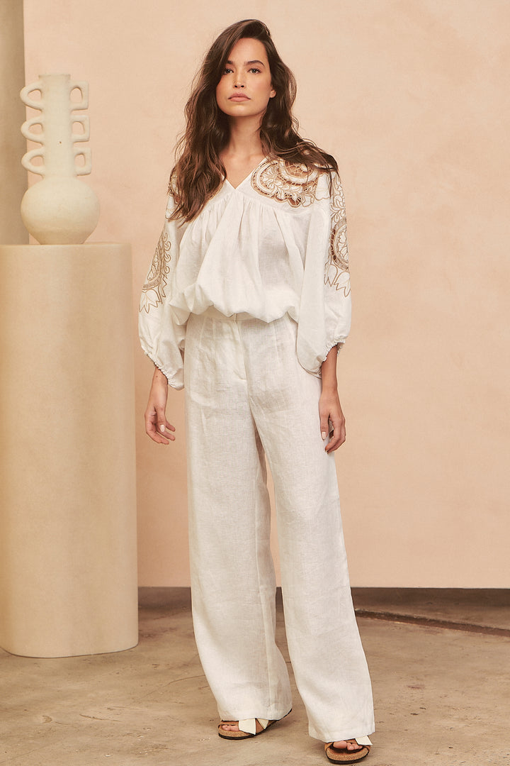 Coconut Zimmy Embroidered Blouse