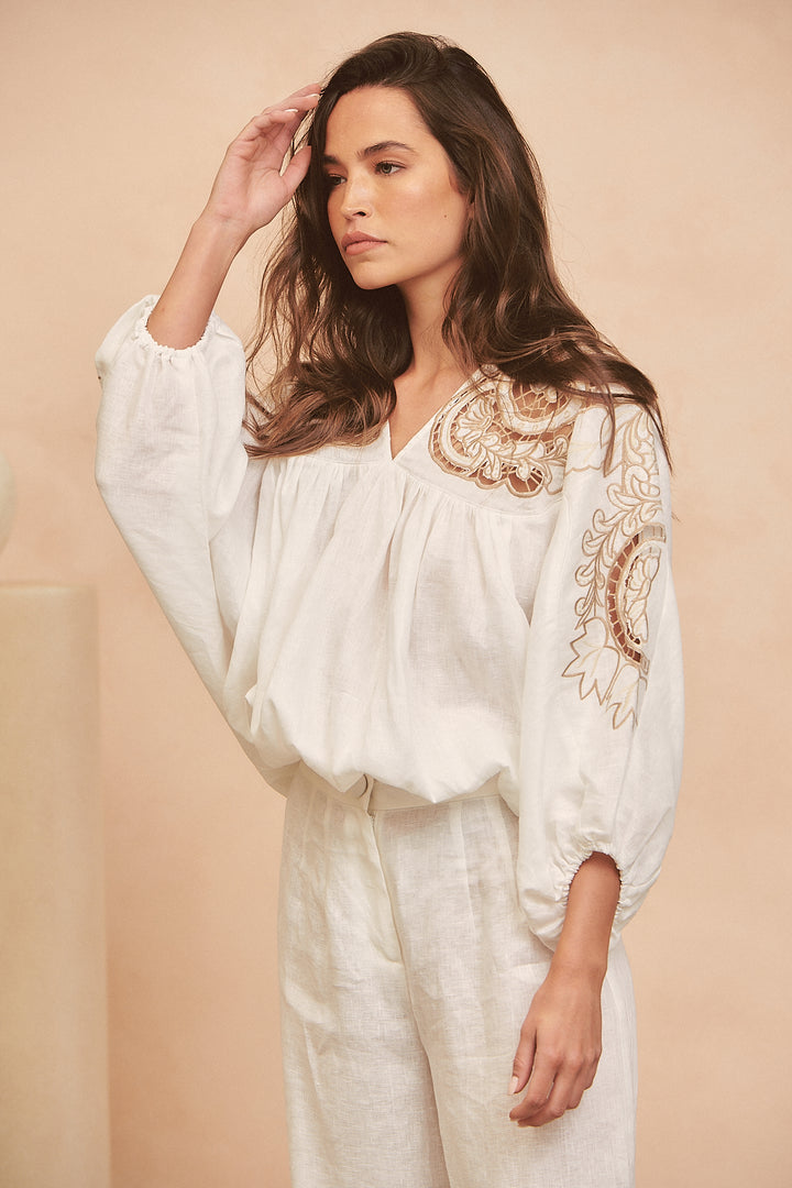 Coconut Zimmy Embroidered Blouse