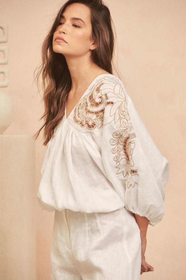 Coconut Zimmy Embroidered Blouse