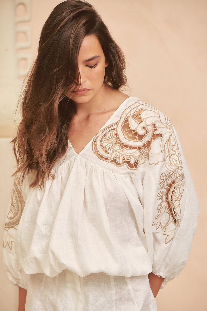Coconut Zimmy Embroidered Blouse
