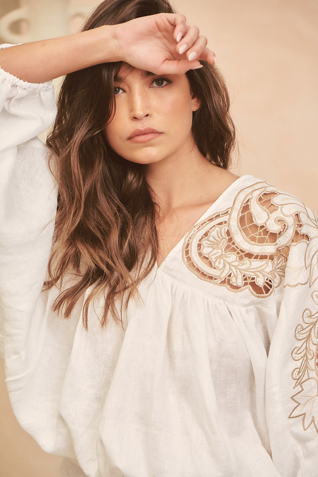 Coconut Zimmy Embroidered Blouse