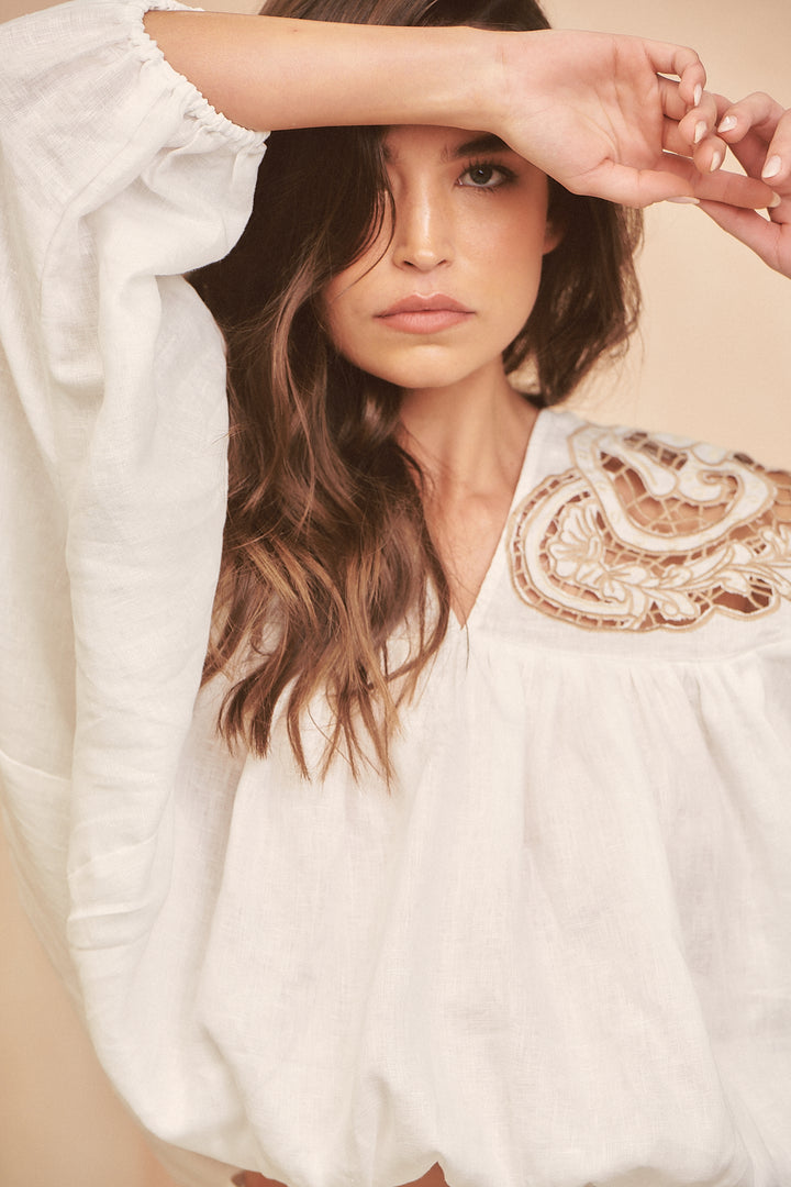 Coconut Zimmy Embroidered Blouse