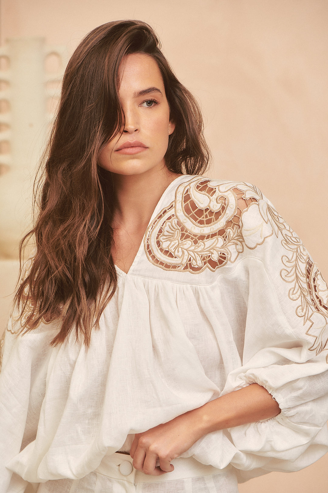 Coconut Zimmy Embroidered Blouse