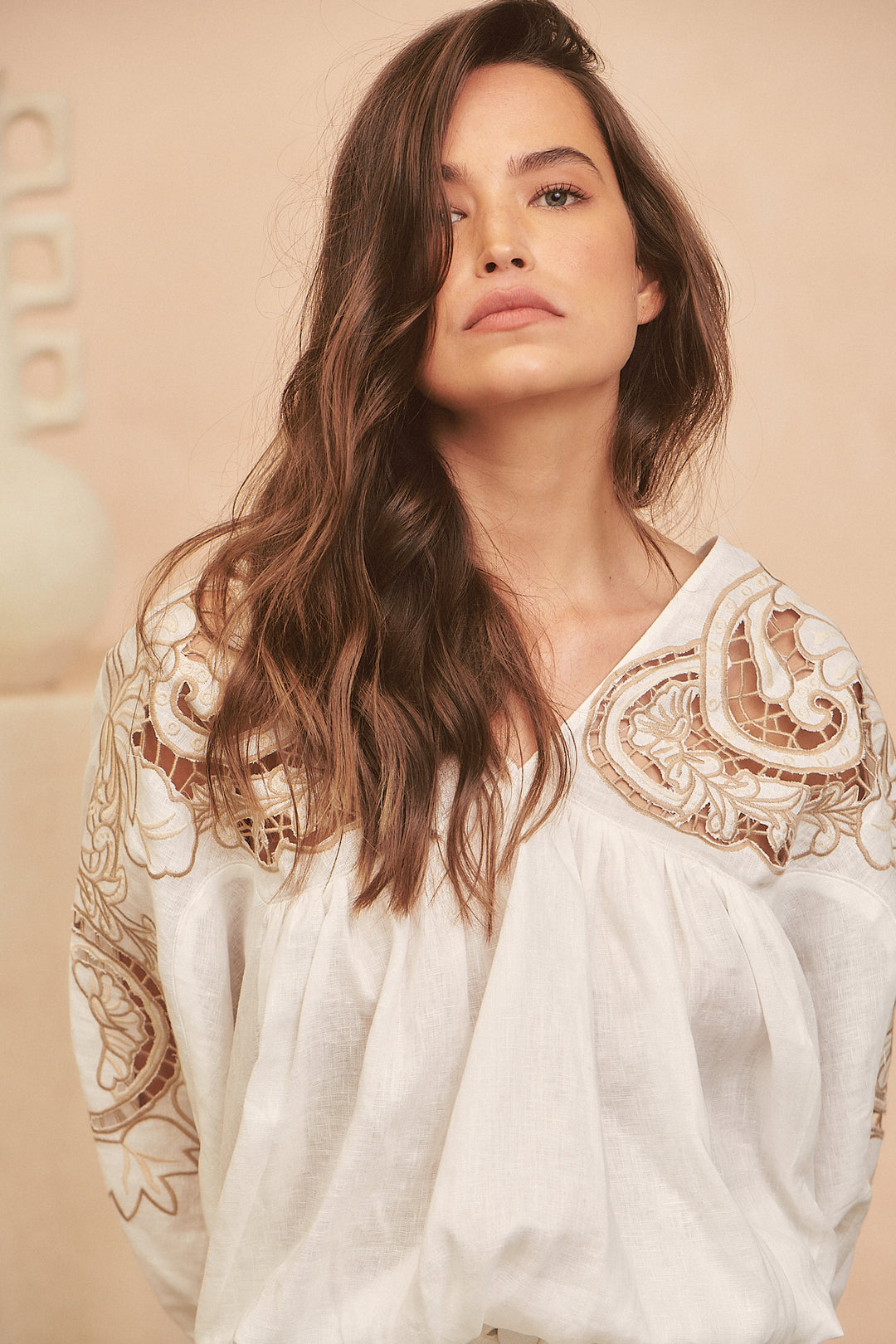 Coconut Zimmy Embroidered Blouse