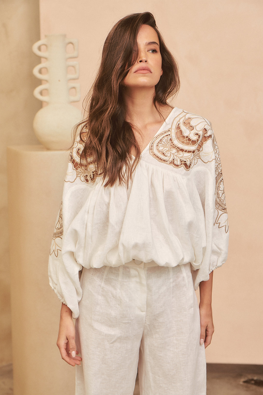 Coconut Zimmy Embroidered Blouse