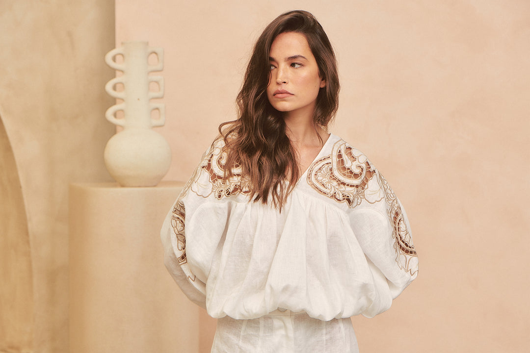 Coconut Zimmy Embroidered Blouse