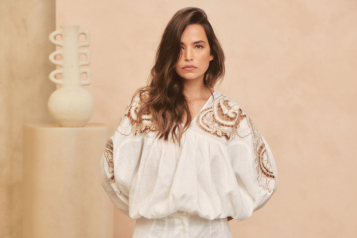 Coconut Zimmy Embroidered Blouse