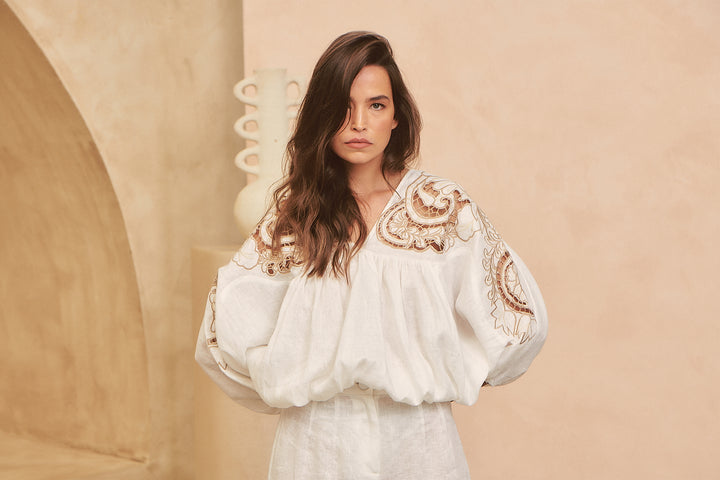 Coconut Zimmy Embroidered Blouse